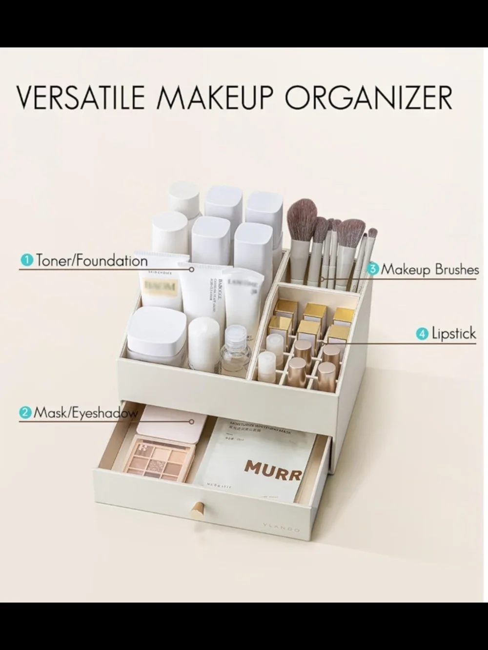Cream Makeup Organizer with Drawer - Brand: